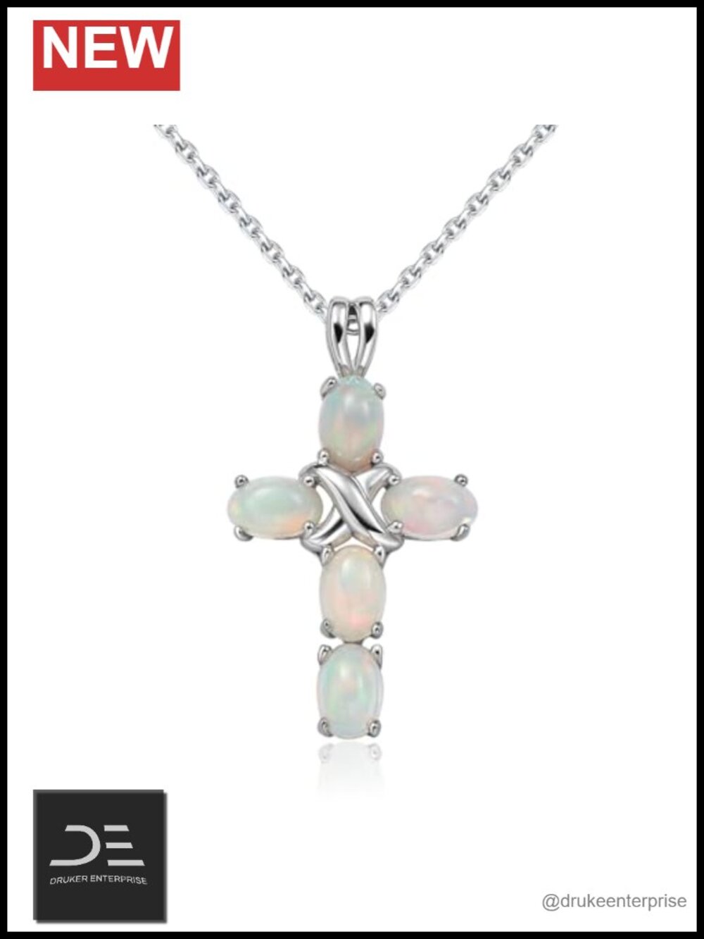 Sterling Silver Opal Cross Necklace 925 Hypoallergenic 18-20 Inch
